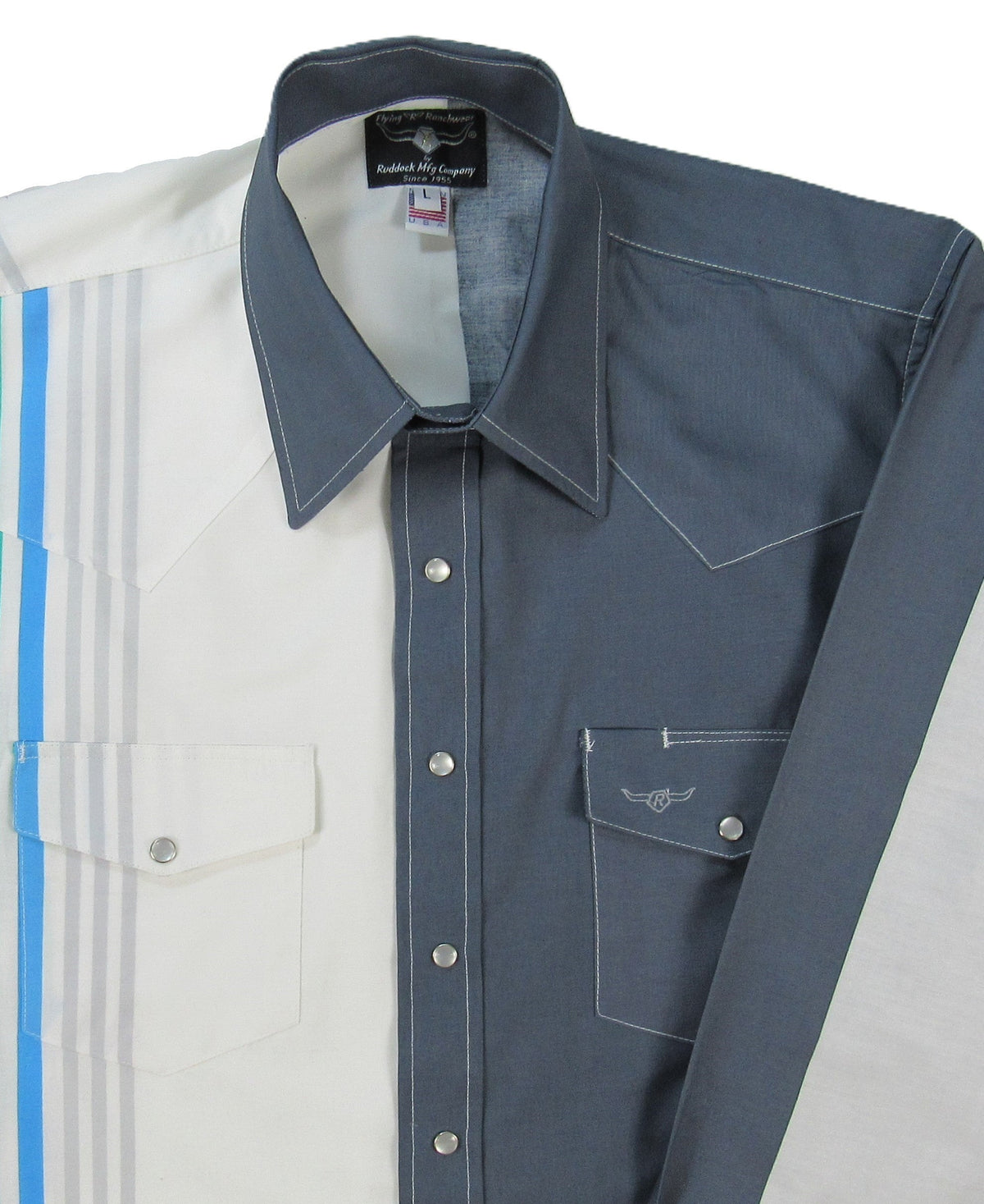 Flying R Ranchwear - Cantina Collection - Gray Retro Stripe - Long Sleeve - Classic Fit