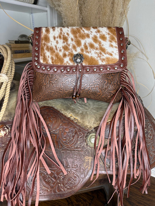 Carved Blossoms Leather & Hair On