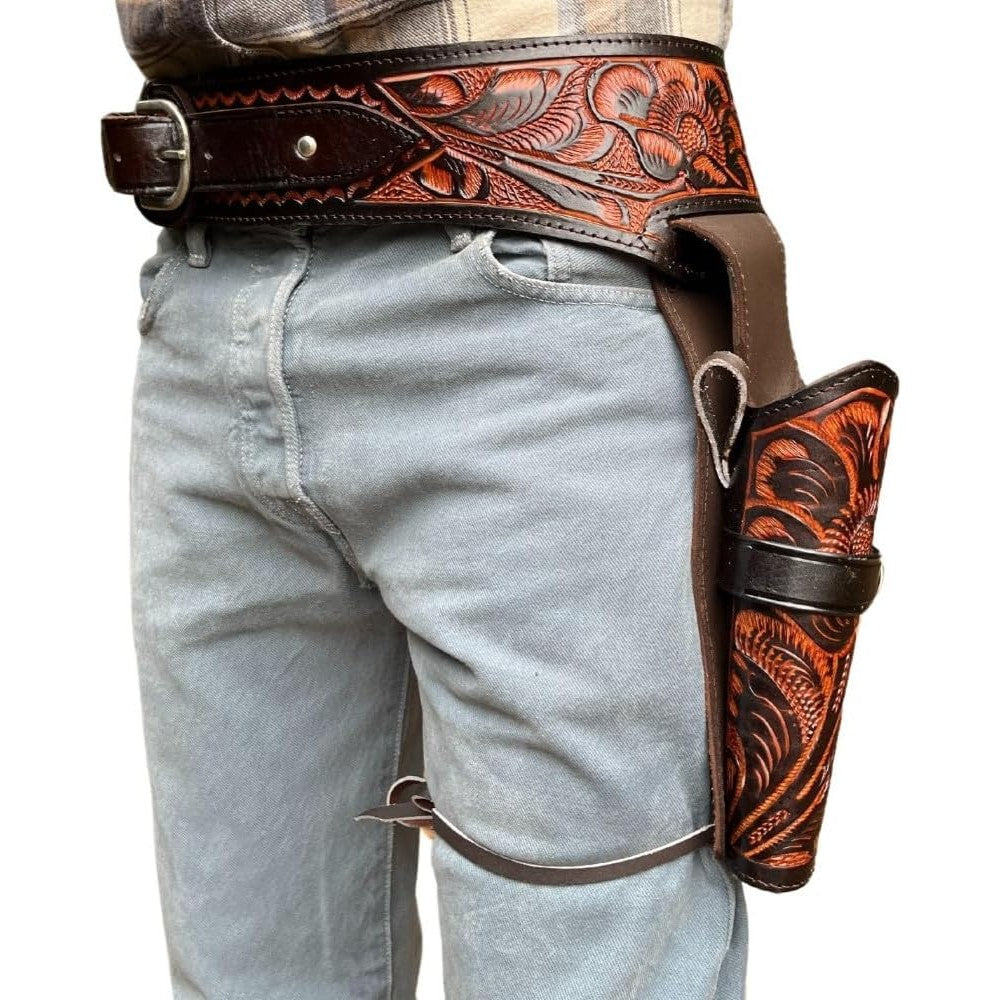38 / 357 Caliber Revolver Leather Holster Belt - Brown
