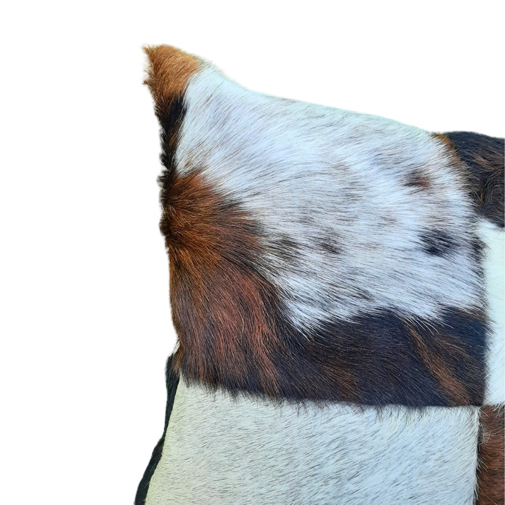 Genuine Cowhide Patchwork Pillow – Double-Sided Hair-on-Hide, 16×16