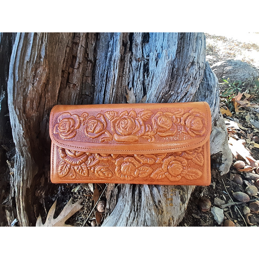 Womens Leather Rose Wallet - Brown