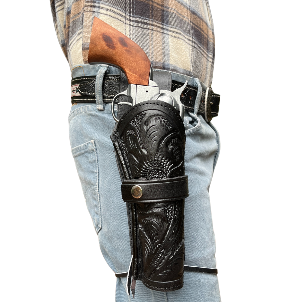 Belt Draw Single Leather Holster - Black