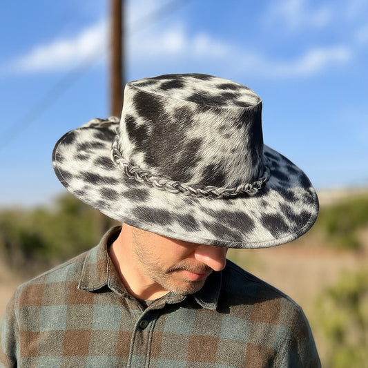 Cowhide Rancher Cowboy Hat - Black & White Patches