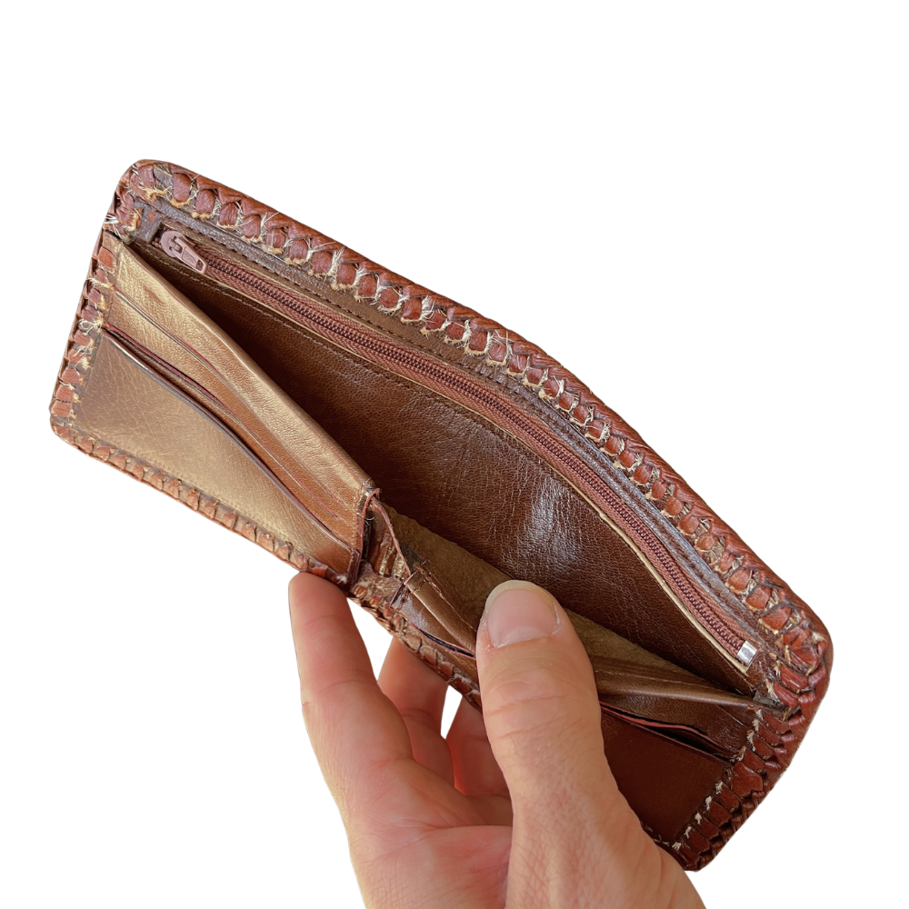 Cow Hide Fur-on Leather Wallet - White Brown