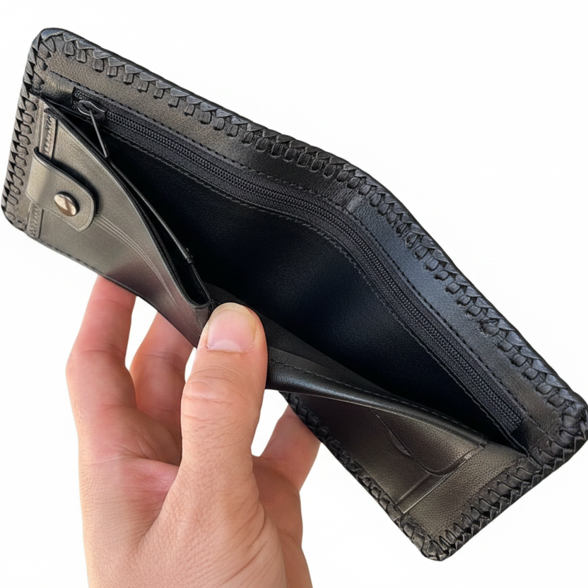 Cowhide Fur-on Leather Wallet | White | ID Sleeve
