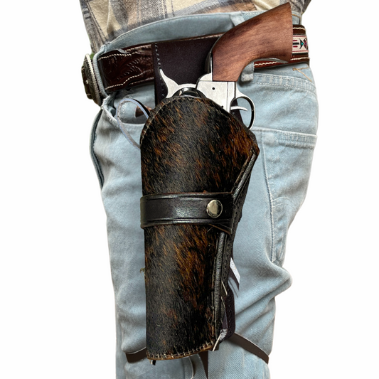 Left Handed Western Holster | Real Cowhide Hair - Chocolate