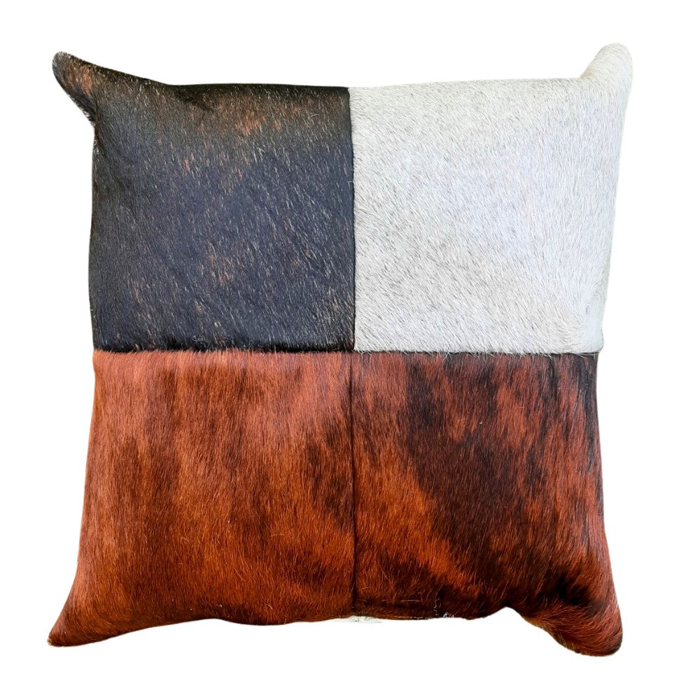 Genuine Cowhide Patchwork Pillow – Double-Sided Hair-on-Hide, 16×16