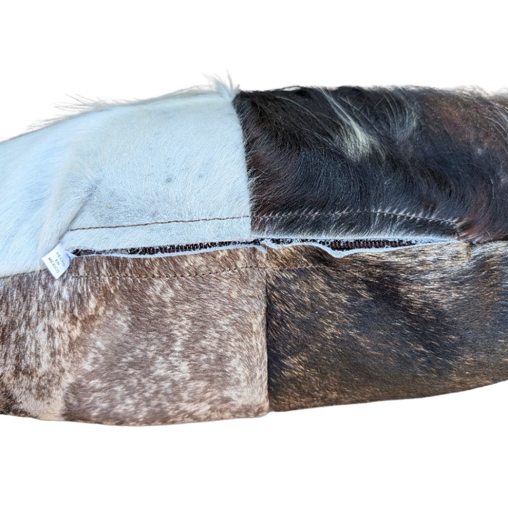 Genuine Cowhide Patchwork Pillow – Double-Sided Hair-on-Hide, 16×16