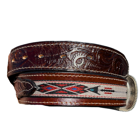 Western Leather Carved Belt - Aztec