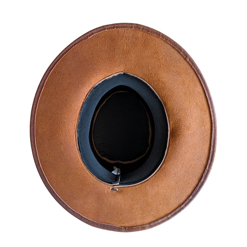 Rancher’s Brown Leather Cowboy Hat – Wide Brim, Braided Hatband
