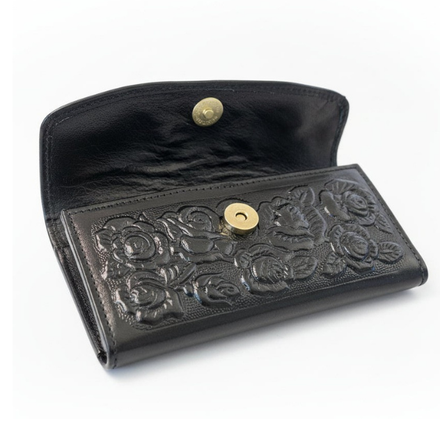 Leather Western Clutch - Black Rose