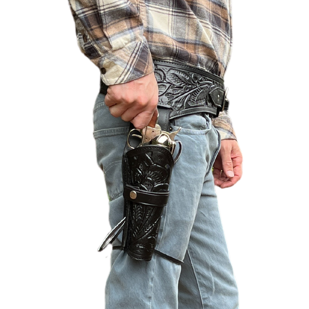 44/45 Caliber Revolver Leather Holster Belt - Black