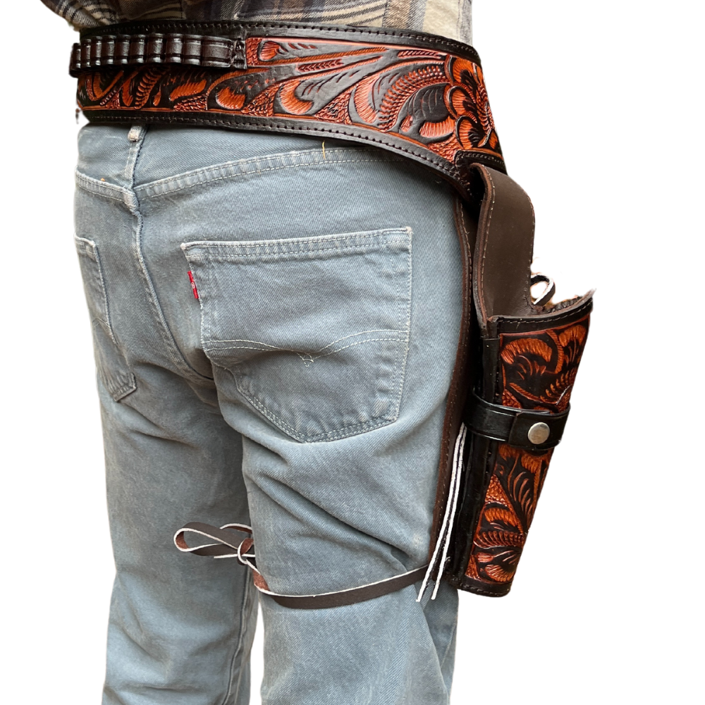 22 Caliber Revolver Leather Holster Belt - Brown