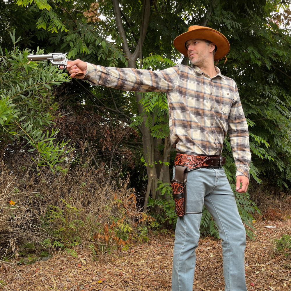 22 Caliber Revolver Leather Holster Belt - Brown