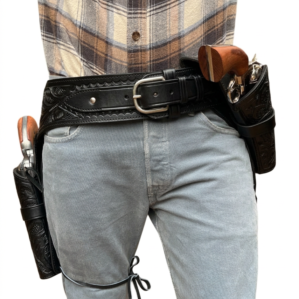 22 Double Western Holster Strong Side + CrossDraw- Black