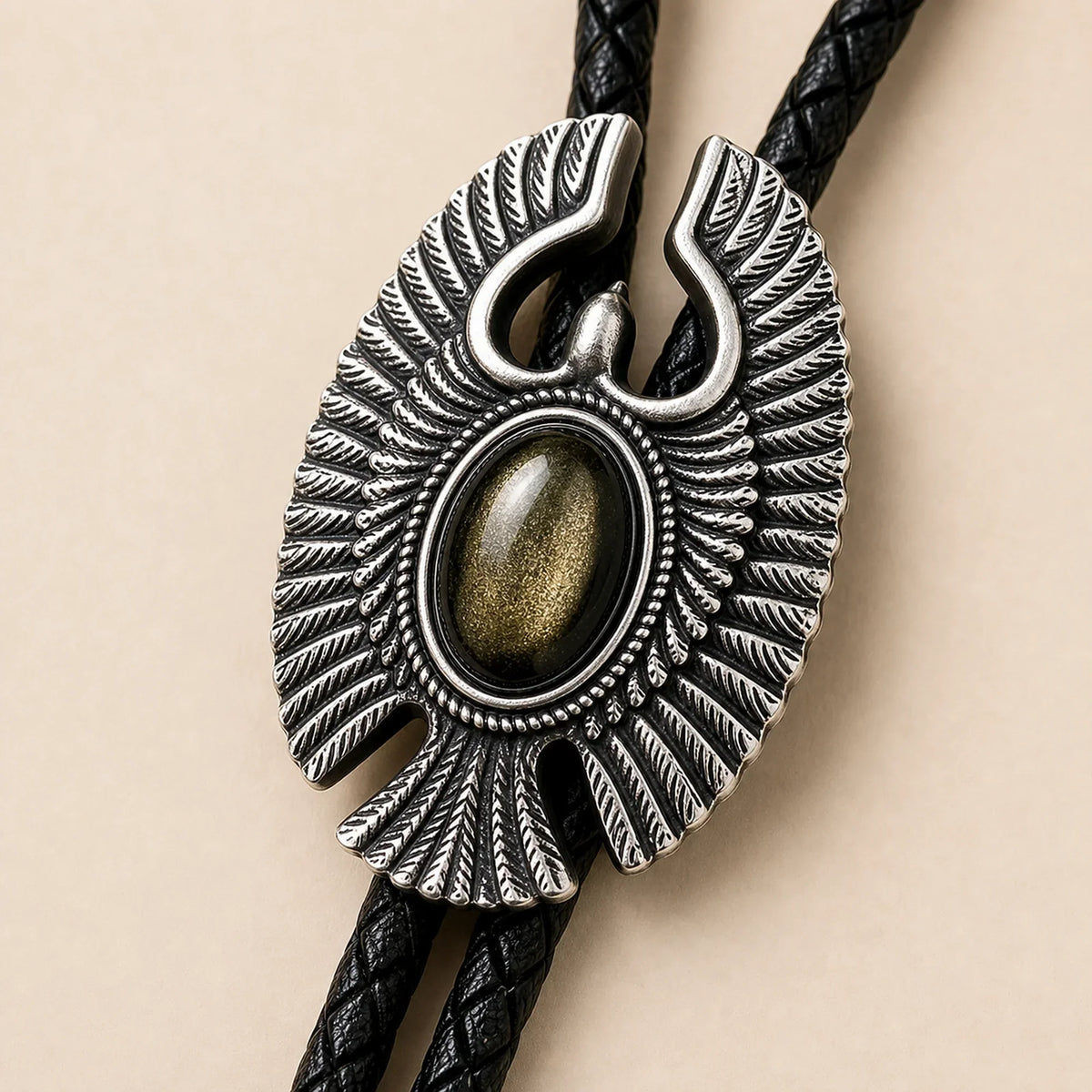 Eagle Wing Golden Obsidian Bolo Tie