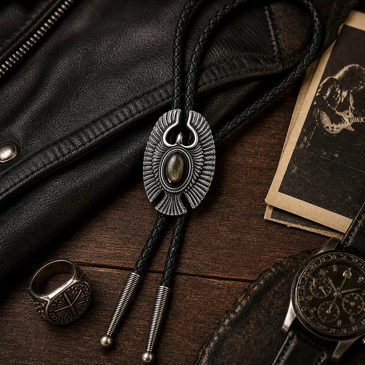 Eagle Wing Golden Obsidian Bolo Tie