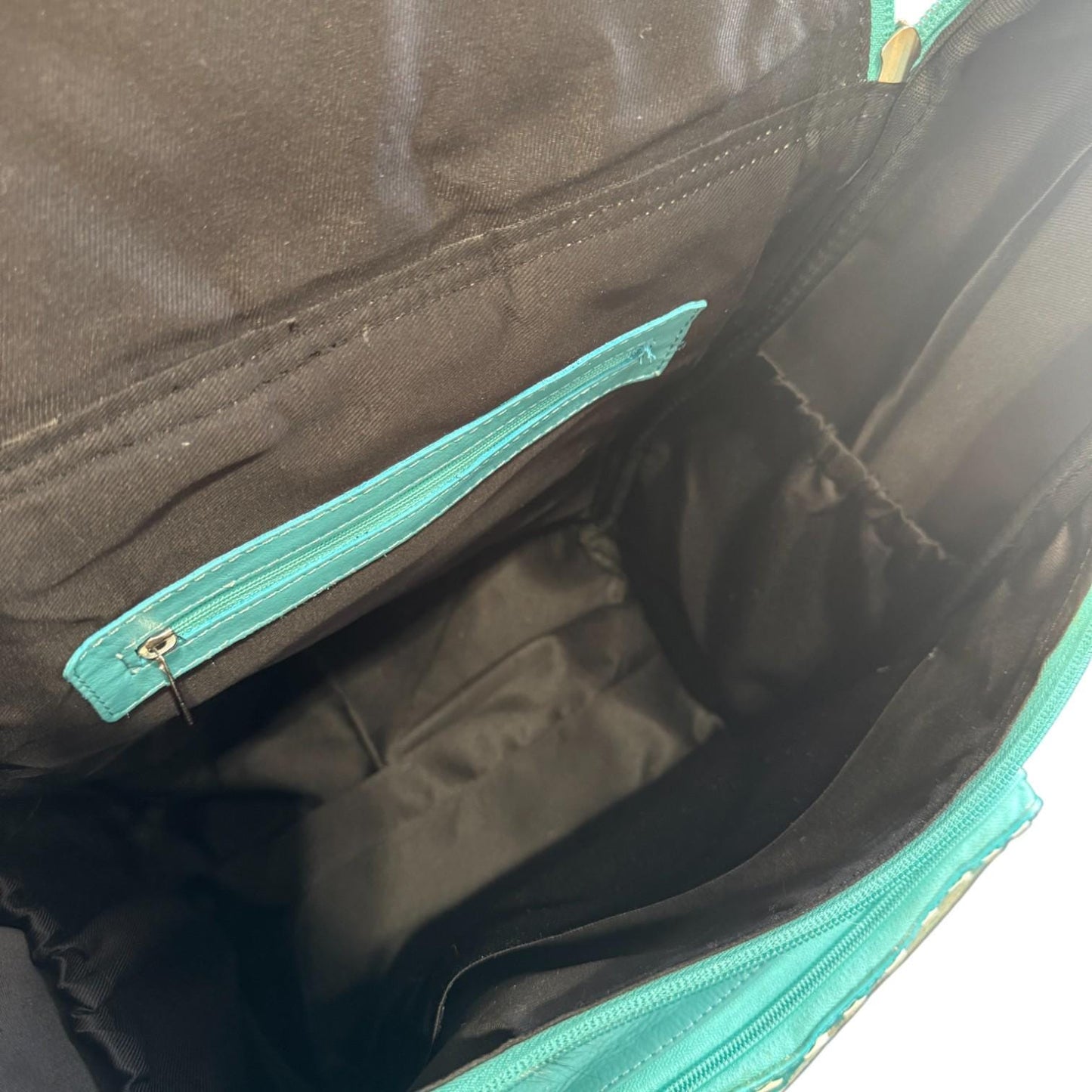 Turquoise Genuine Western Cowhide Leather Backpack Diaper Bag Personal Item carry-on luggage