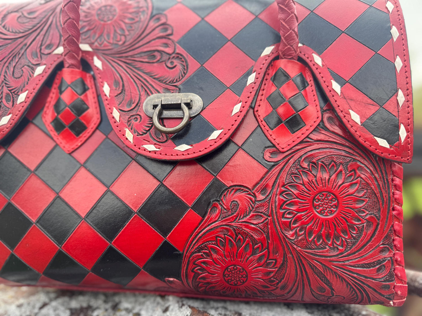 Western Genuine Leather Checkered Handbag