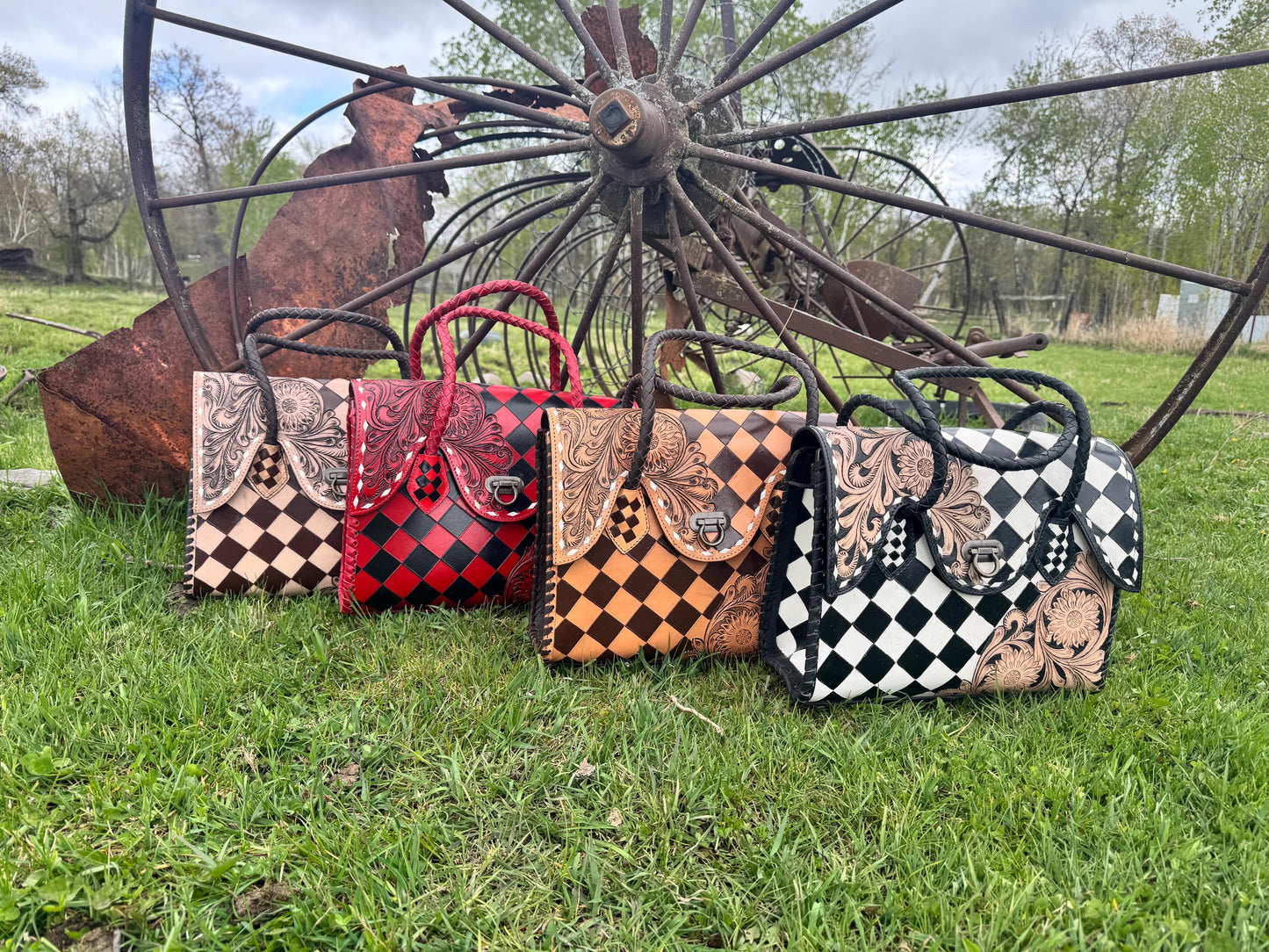 Western Genuine Leather Checkered Handbag