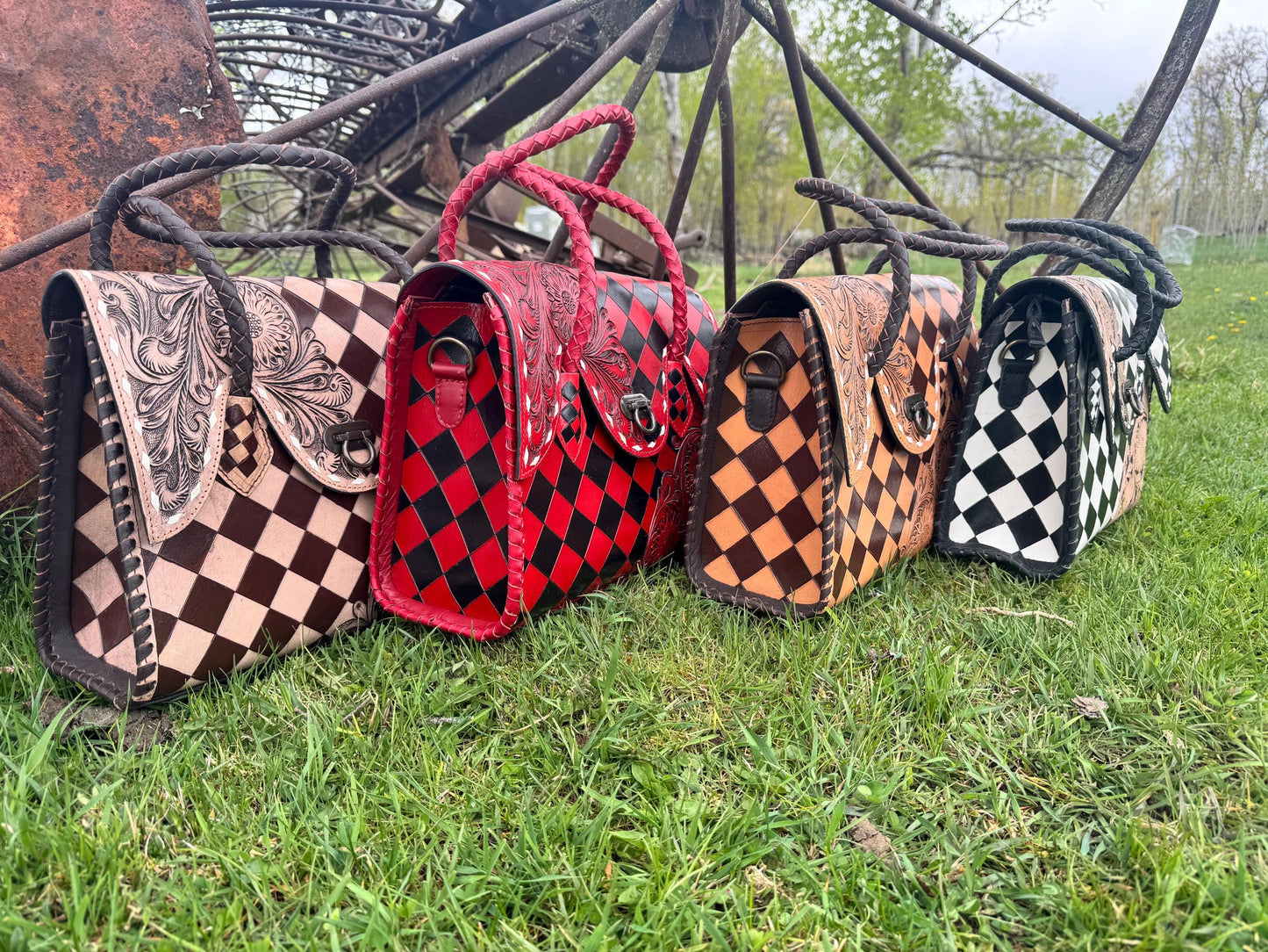 Western Genuine Leather Checkered Handbag