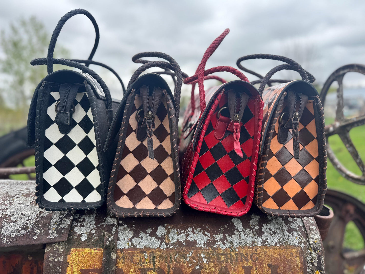 Western Genuine Leather Checkered Handbag