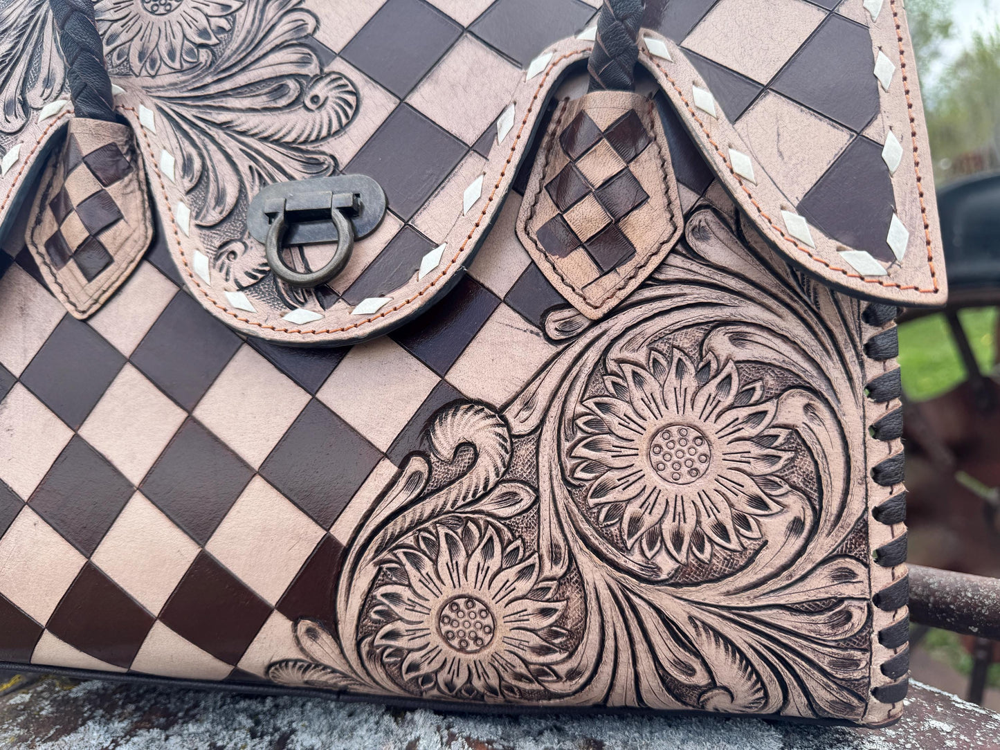 Western Genuine Leather Checkered Handbag