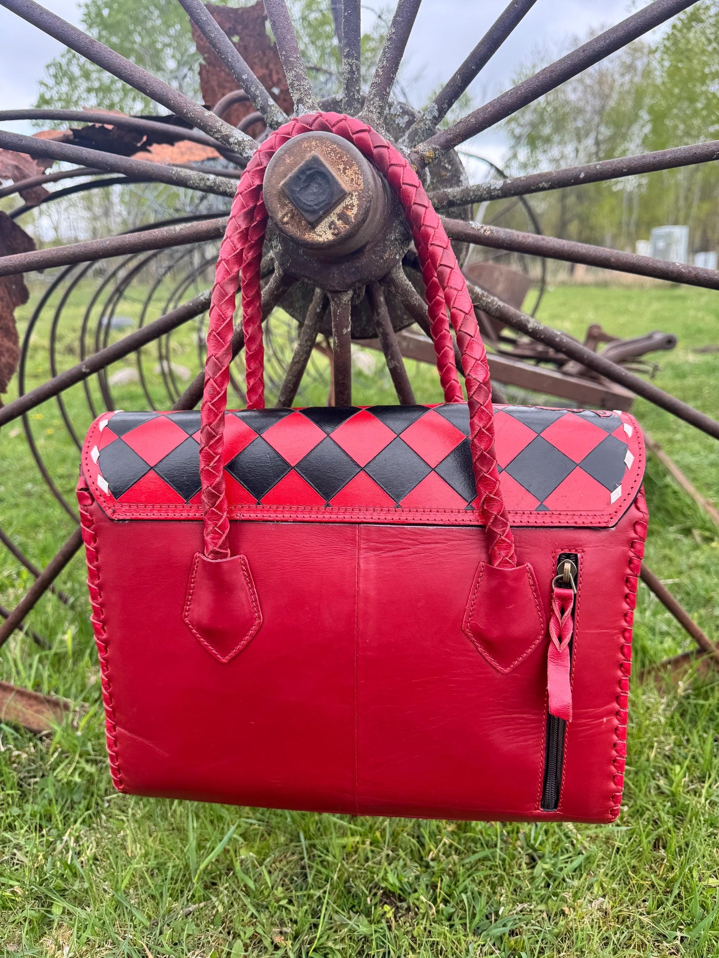 Western Genuine Leather Checkered Handbag