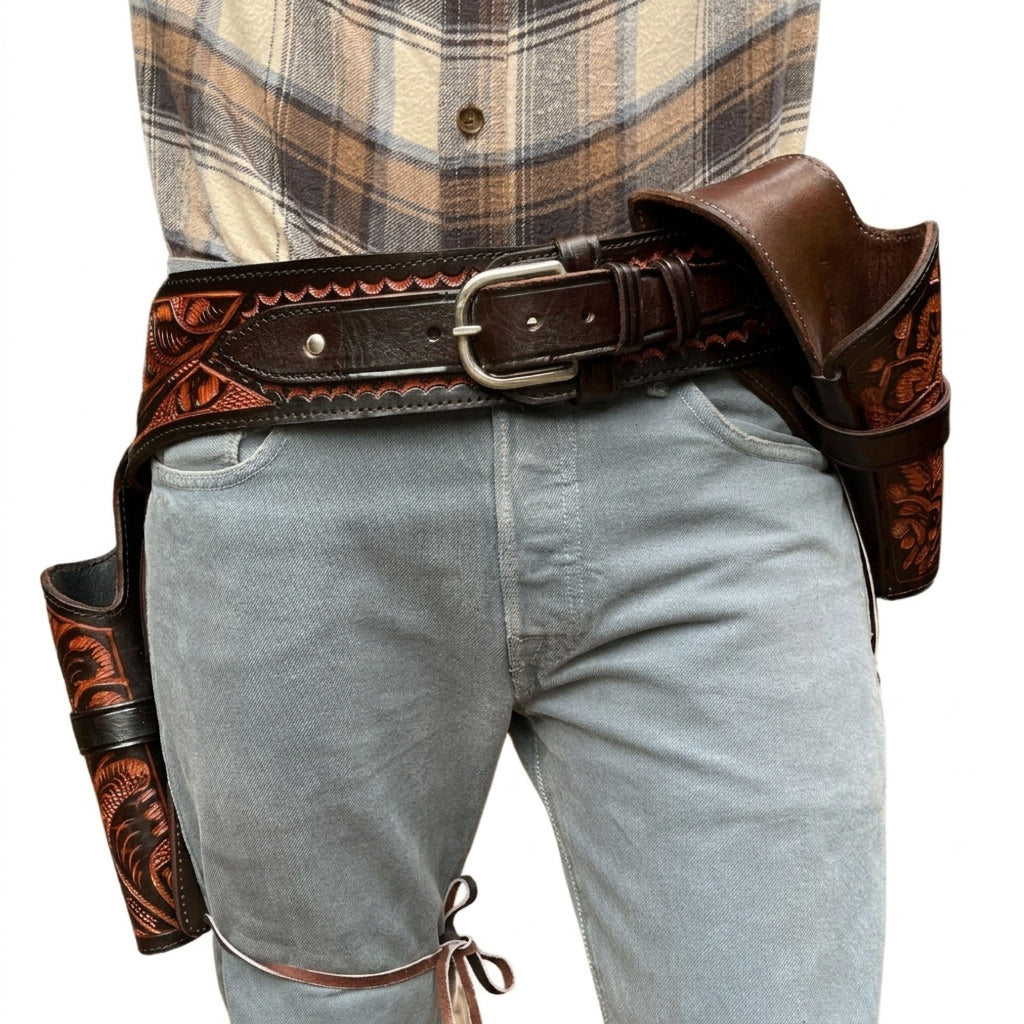 38/357 Double Holster Strong Side + Cross Draw - Brown