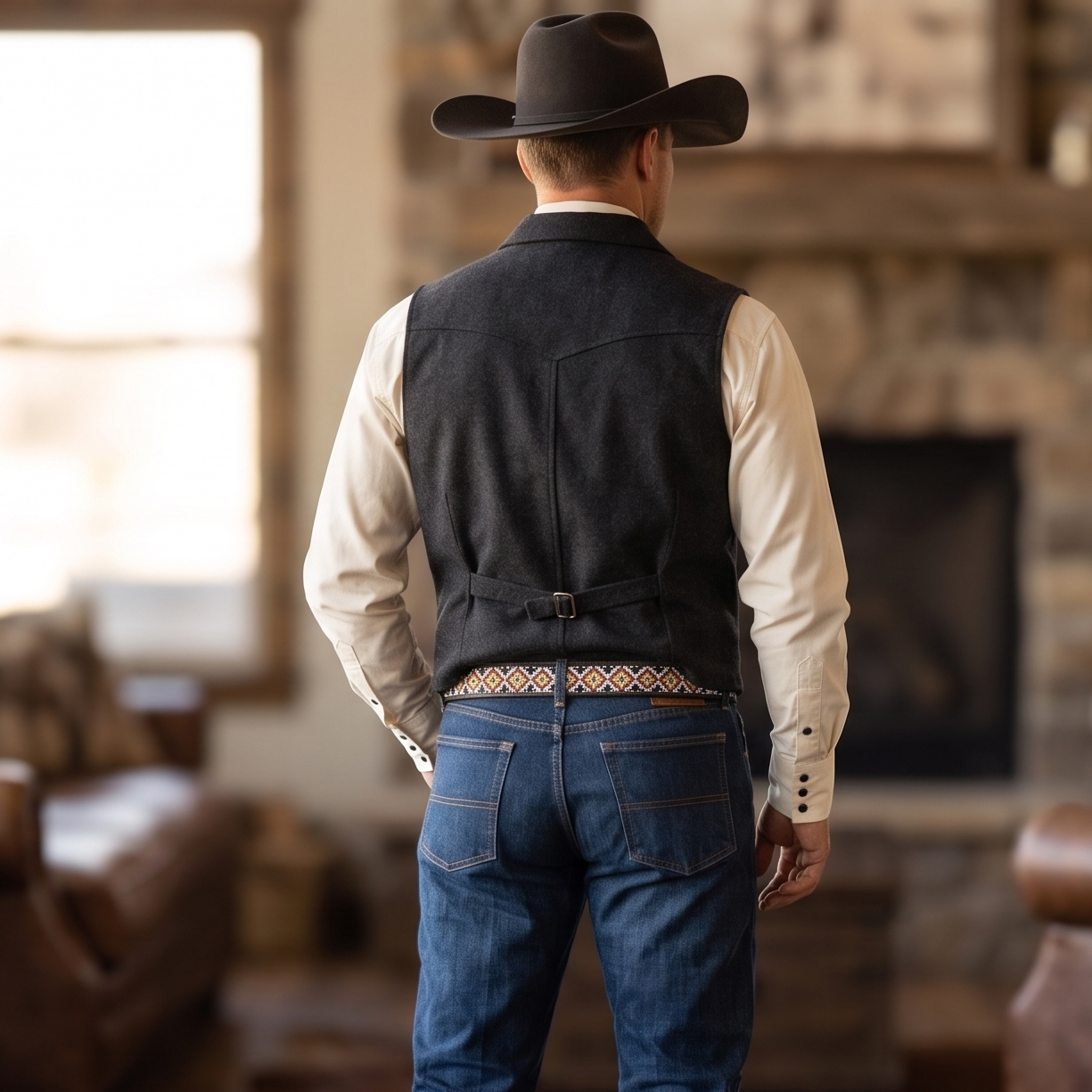 Fire Diamond Leather Cowboy Belt