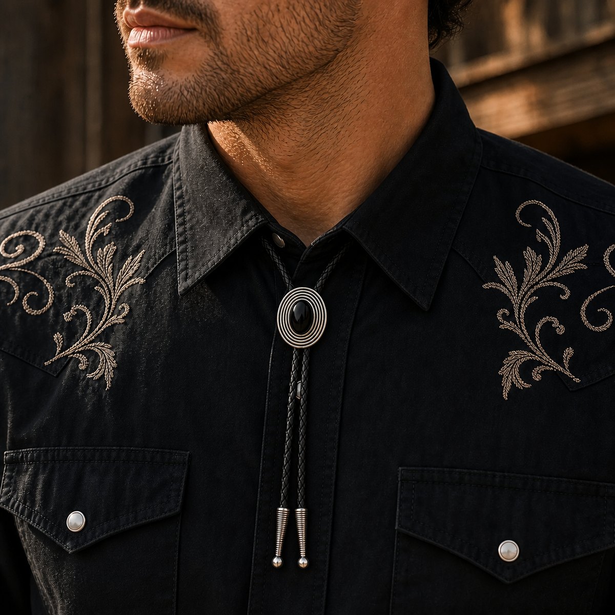 Orbit Black Obsidian Bolo Tie
