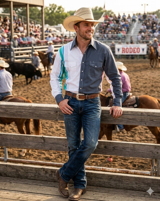 Flying R Ranchwear - Cantina Collection - Gray Retro Stripe - Long Sleeve - Classic Fit