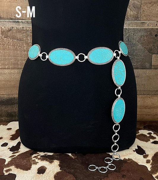 Turquoise Lynx Western Concho Belt - Small/Medium or Medium/Large