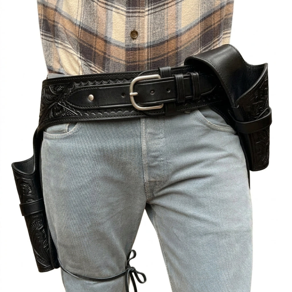 22 Double Western Holster Strong Side + CrossDraw- Black