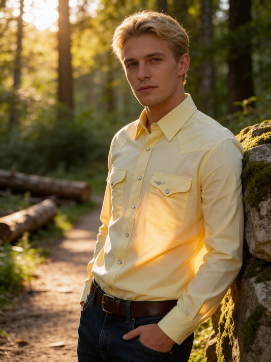 Flying R Ranchwear - Western Classic - Pale Yellow - Long Sleeve - Snaps - Classic Fit